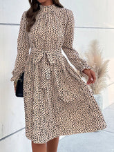 Animal Print Mock Neck Flounce Sleeve Dress
